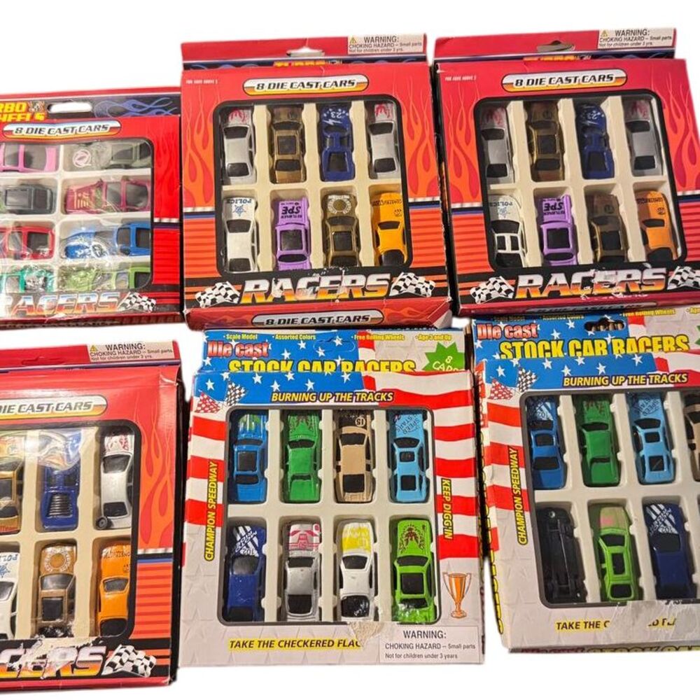 Vintage Die-Cast Racing Cars Collection 6 pkgs 8 Cars/set deadstock orig pkgs